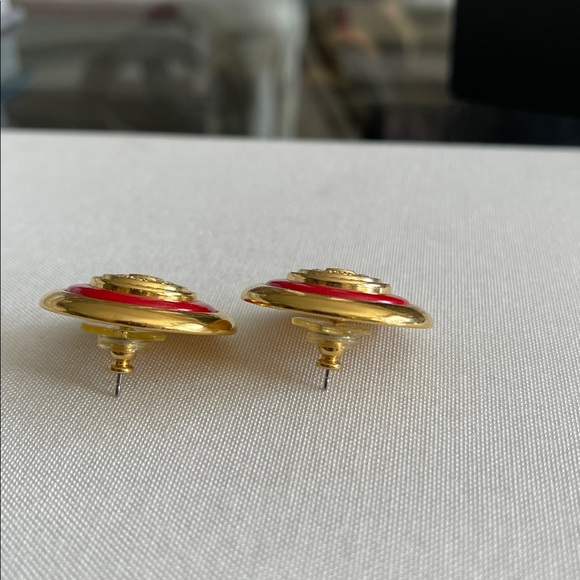 Liz Claiborne vintage button earrings red gold - Picture 7 of 7